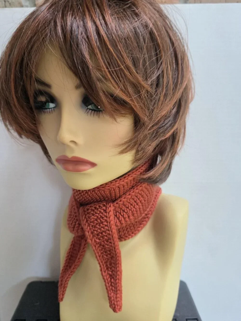Sophie Scarf Classic Design Small Double Wrap Handmade Knitted Acrylic Rust